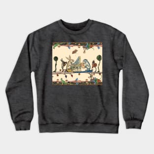 WEIRD MEDIEVAL BESTIARY MAKING MUSIC,White Rabbit And Dog Playing Organ, Harpist Hare, Snail Cat Crewneck Sweatshirt